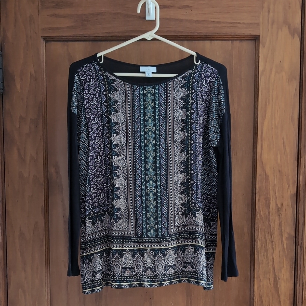 J. Jill Black and Multi-Colored Patterned Long Sleeve Top, XSP